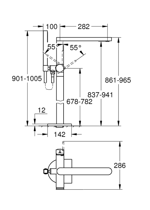 Одноважільний змішувач для ванни, напольного монтажу Grohe Plus (23846003)
