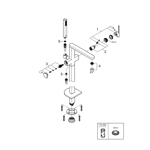 Однорычажный смеситель для ванны, напольного монтажа Grohe Plus (23846003)