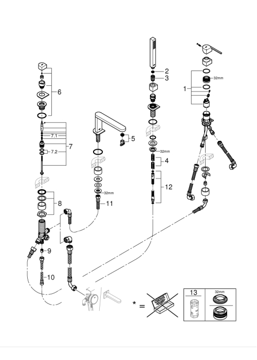 Однорычажный смеситель для ванны на 4 отверстия Grohe Plus (29307003)