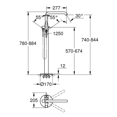 Одноважільний змішувач для ванни, напольного монтажу Grohe Essence (25248KF1)