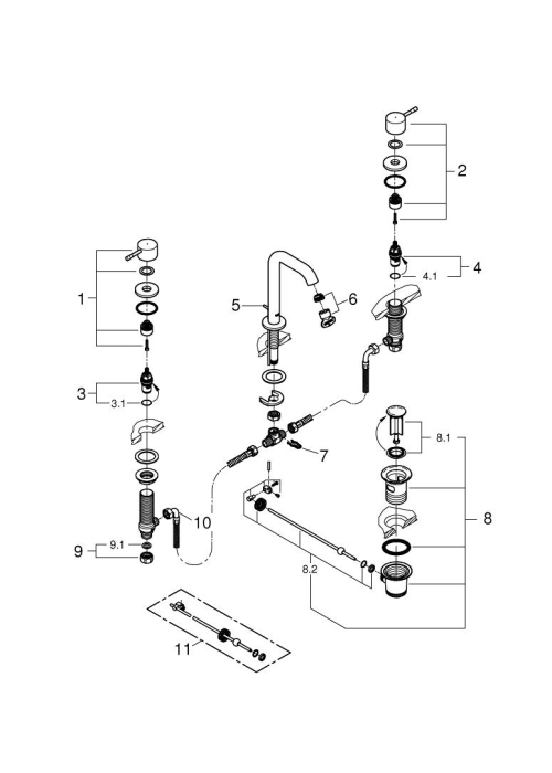 Смеситель для раковины Grohe Essence на 3 отверстия M-Size (20296001)