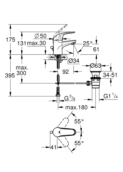 Одноважільний змішувач для раковини Grohe Euroeco S-Size (23262000)