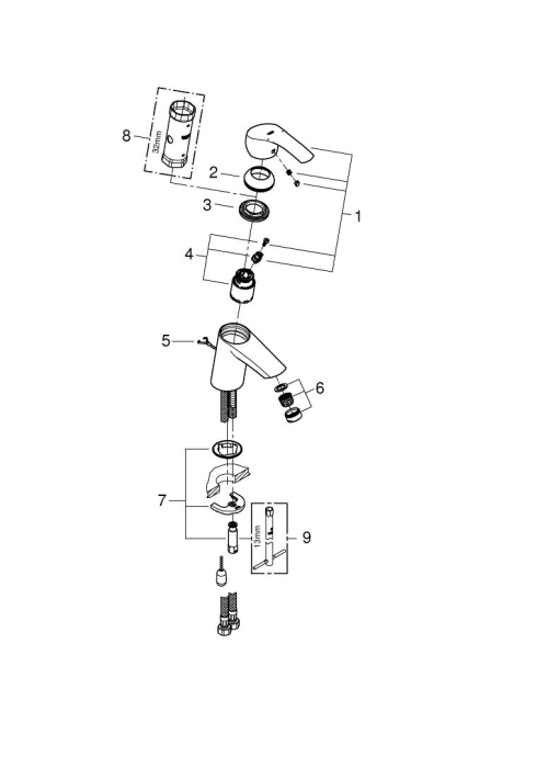 Однорычажный смеситель для раковины Grohe Eurosmart S-Size, цепочка (33188002)