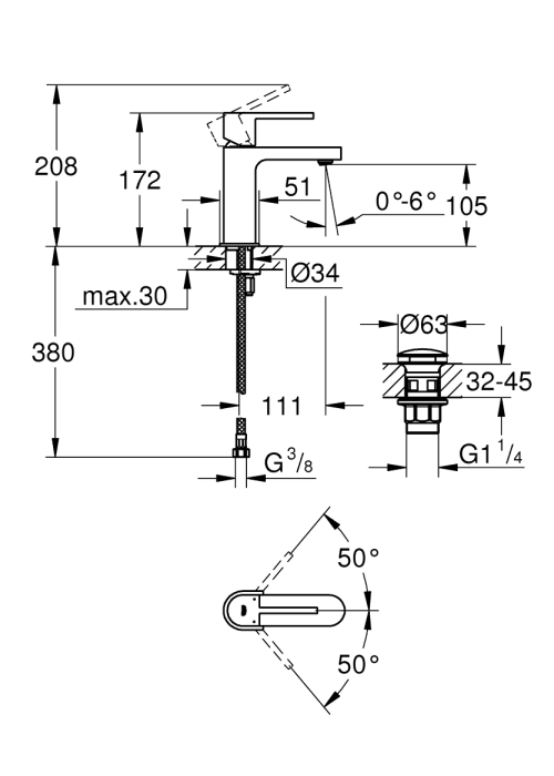 Однорычажный смеситель для раковины Grohe Plus S-Size (33163003)