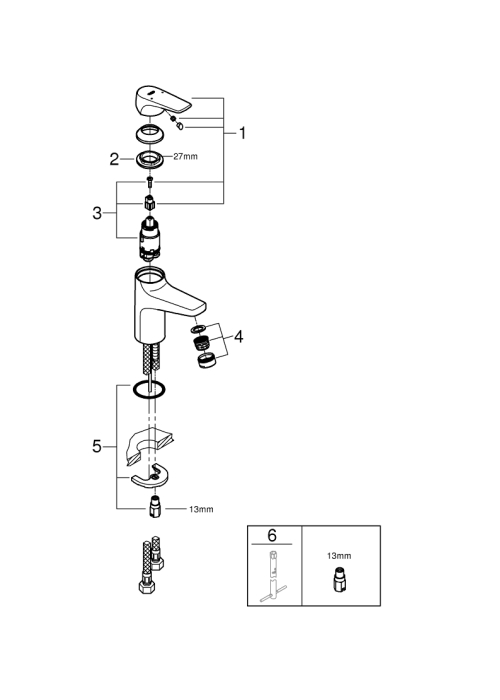Однорычажный смеситель для раковины Grohe BauFlow S-Size (23752000)