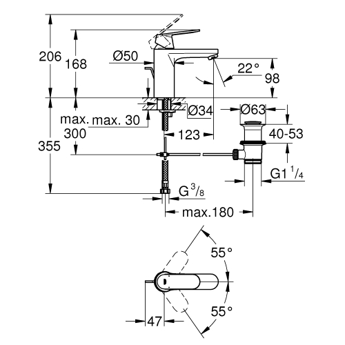 Одноважільний змішувач для раковини Grohe Eurosmart Cosmopolitan M-Size (23325KW0)