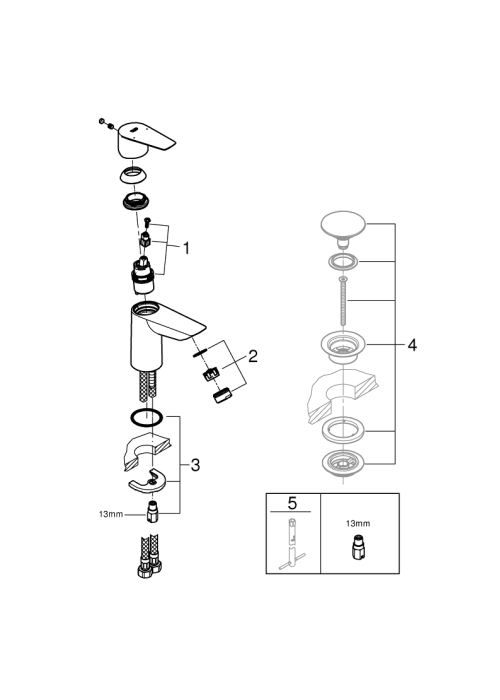 Однорычажный смеситель для раковины Grohe BauEdge New S-Size без донного клапана (23330001)