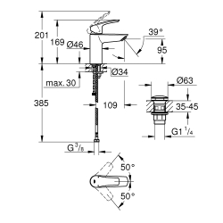 Однорычажный смеситель для раковины Grohe Eurosmart New S-Size с термостатической защитой (23988003)