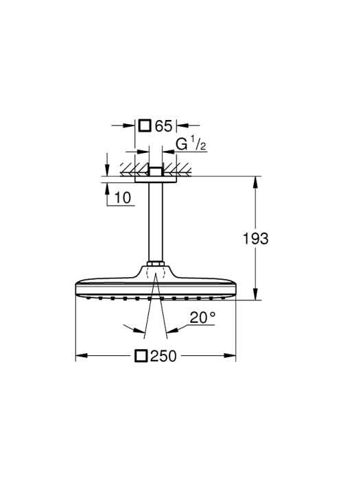 верхній душ Grohe Tempesta 250 Cube з кронштейном до стелі (26683000)