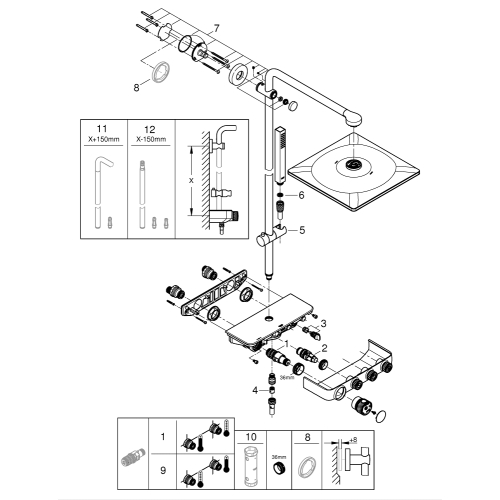 Душова система з термостатом Grohe Euphoria SmartControl System 310 Cube Duo (26508AL0) Графіт матовий