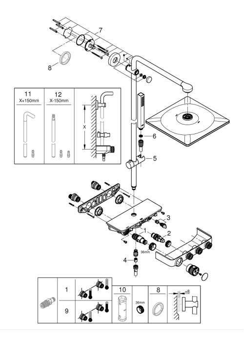 Душова система з термостатом Grohe Euphoria SmartControl System 310 Cube Duo (26508AL0) Графіт матовий