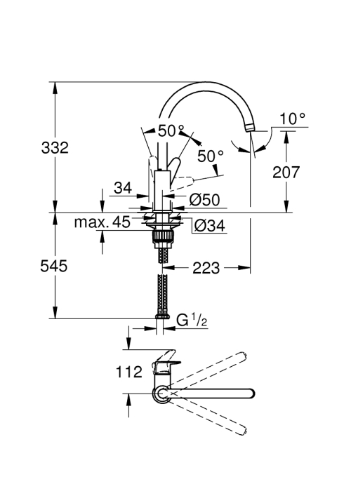 Однорычажный смеситель для мойки Grohe BauCurve (31231001)