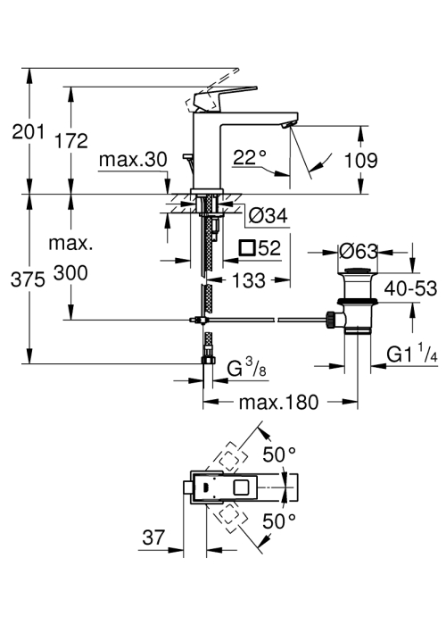 Однорычажный смеситель для раковины Grohe Eurocube M-Size (23445AL0)