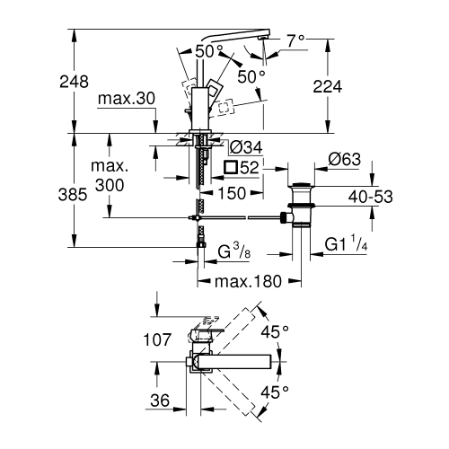 Одноважільний змішувач для раковини Grohe Eurocube L-Size (23135AL0)