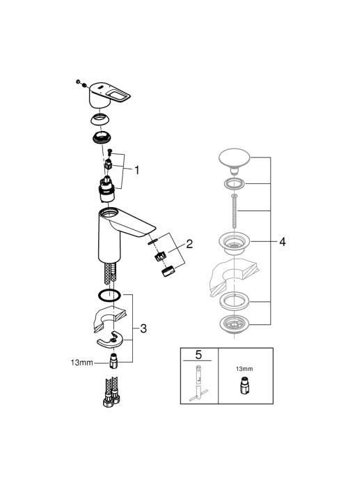 Однорычажный смеситель для раковины Grohe BauLoop New M-Size без донного клапана (23917001)