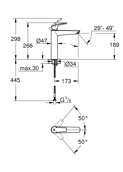 Однорычажный смеситель для раковины Grohe Eurosmart New XL-Size (23971003)