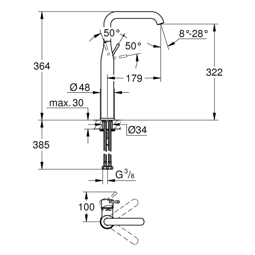 Одноважільний змішувач для раковини Grohe Essence XL-Size (24170GN1) Золото матове