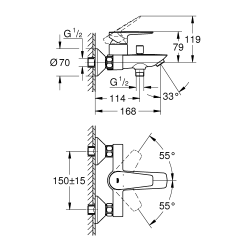 Одноважільний змішувач для ванни Grohe BauEdge New (23605001)
