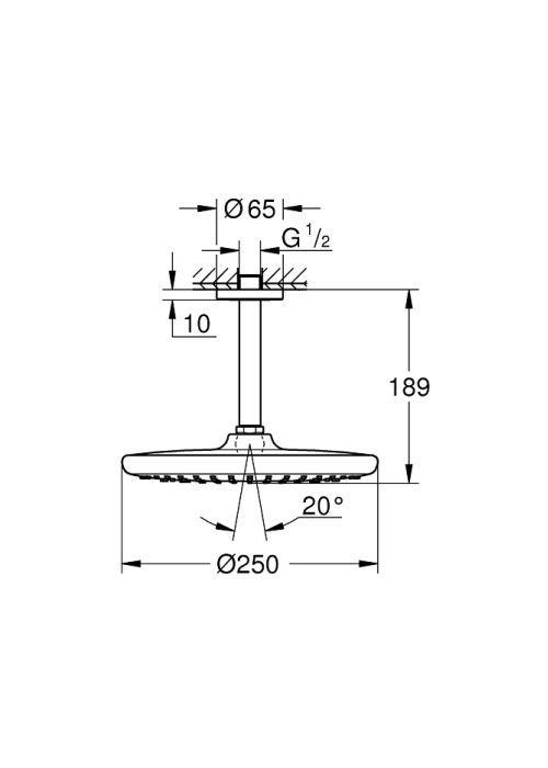 верхній душ Grohe Tempesta 250 з кронштейном до стелі (26664000)