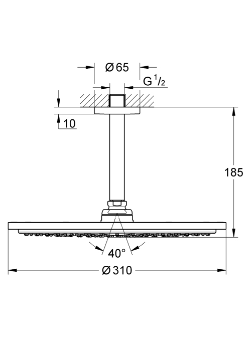 Верхній душ Grohe Rainshower Cosmopolitan 310 з душовим кронштейном 142 мм (26067GL0). Золото