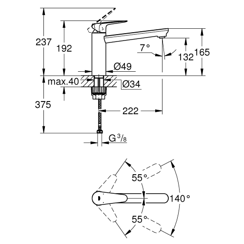 Одноважільний змішувач для мийки Grohe Start Curve (31717000)