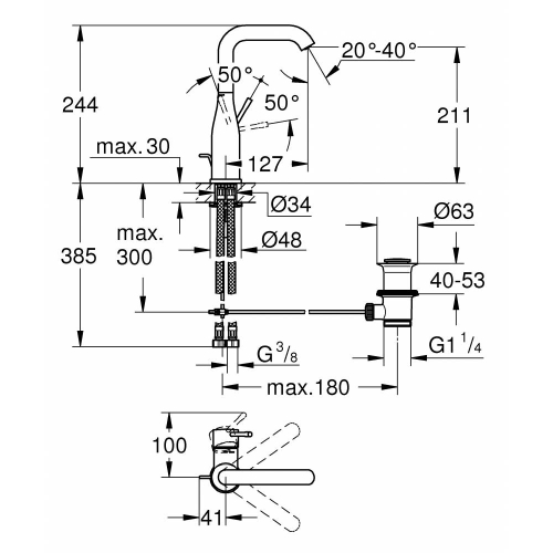 Одноважільний змішувач для раковини Grohe Essence L-Size (32628DC1)