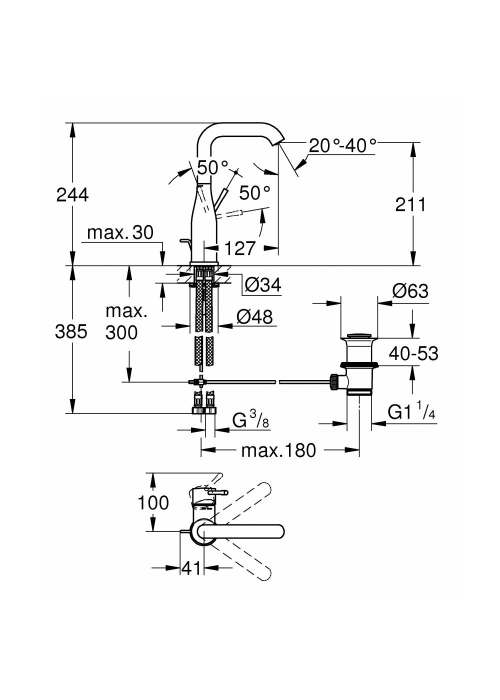 Одноважільний змішувач для раковини Grohe Essence L-Size (32628DC1)
