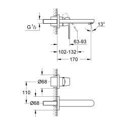 Смеситель для раковины Grohe Eurosmart Cosmopolitan на 2 отверстия S-Size (19381000)