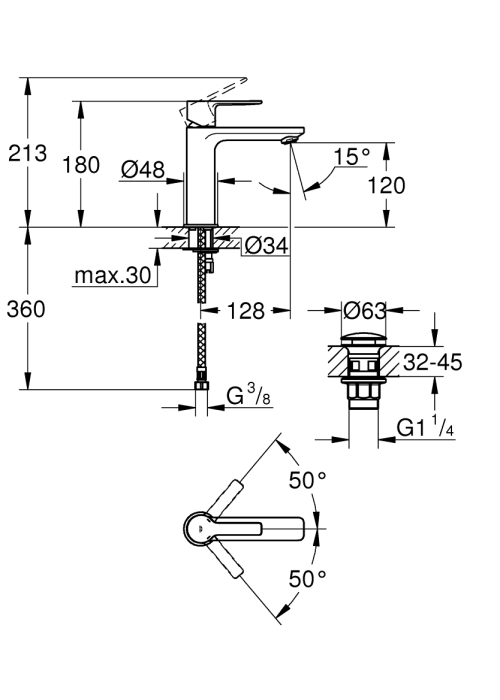 Одноважільний змішувач для раковини Grohe Lineare S-Size (23106DC1)