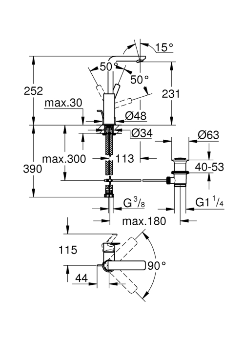 Одноважільний змішувач для раковини Grohe Lineare L-Size (23296DC1)
