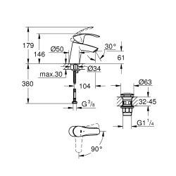 Однорычажный смеситель для раковины Grohe Eurosmart S-Size + нажимной донный клапан (23924002)