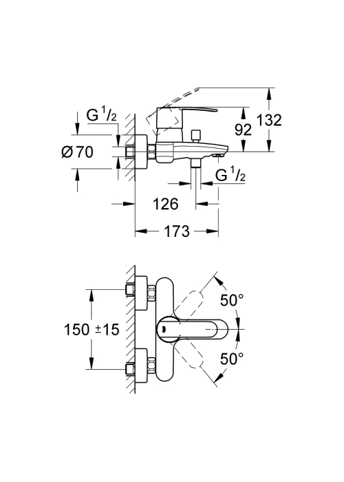 Однорычажный смеситель для ванны Grohe Wave Cosmopolitan (23209000)