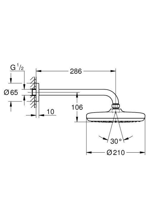 Верхній душ Grohe Tempesta 210 с душовим кронштейном 286 мм, 1 режим струменю (26412000)