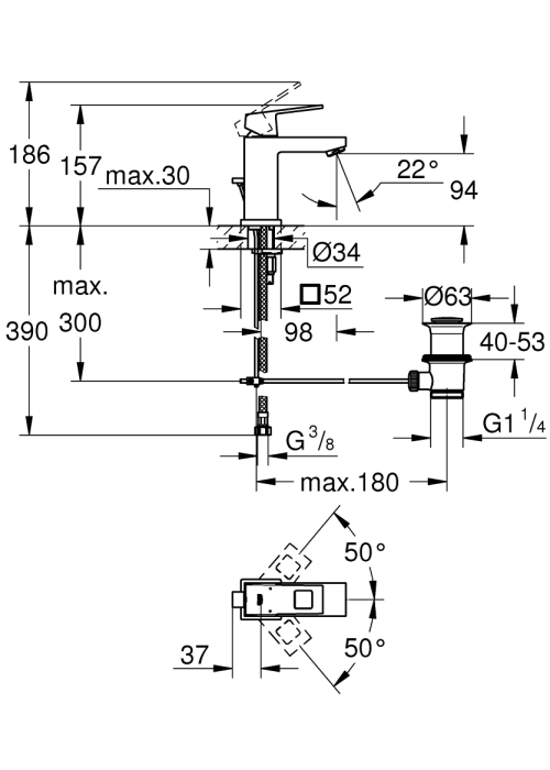 Одноважільний змішувач для раковини Grohe Eurocube S-Size (23127AL0)