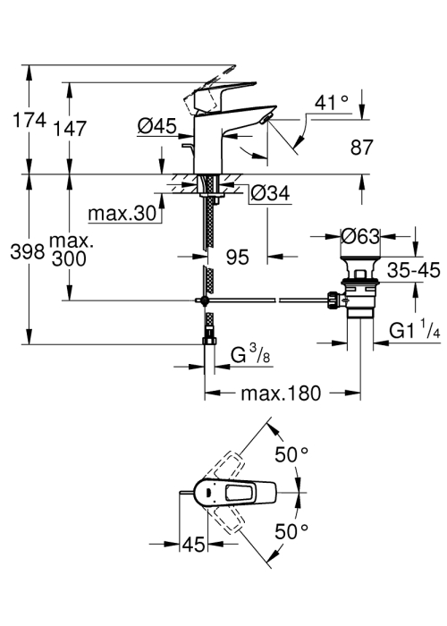 Одноважільний змішувач для раковини Grohe BauLoop New S-Size LowFlow (23877001)