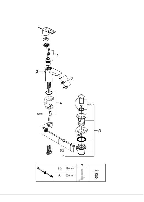 Однорычажный смеситель для раковины Grohe BauLoop New S-Size LowFlow (23877001)
