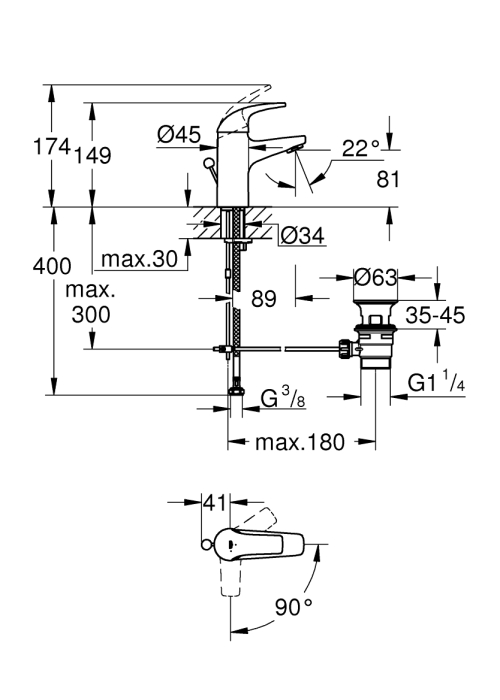 Одноважільний змішувач для раковини Grohe Start Curve S-Size (23765000)