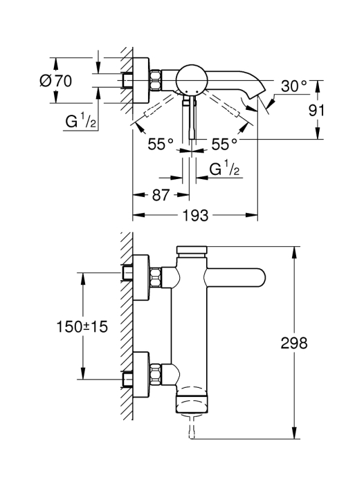 Однорычажный смеситель для ванны Grohe Essence (25250GN1)