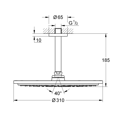Верхній душ Grohe Rainshower Cosmopolitan 310 з душовим кронштейном 142 мм (26067GN0). Золото матове