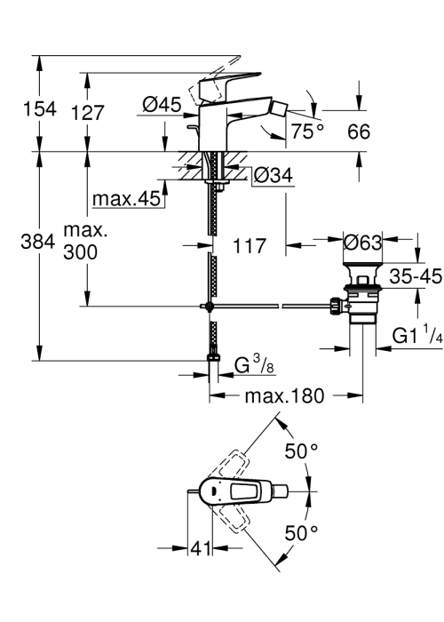 Одноважільний змішувач для біде Grohe BauLoop New (23338001)
