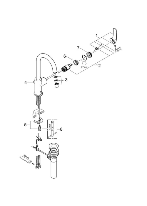 Однорычажный смеситель для раковины Grohe BauCurve L-Size (23090000)