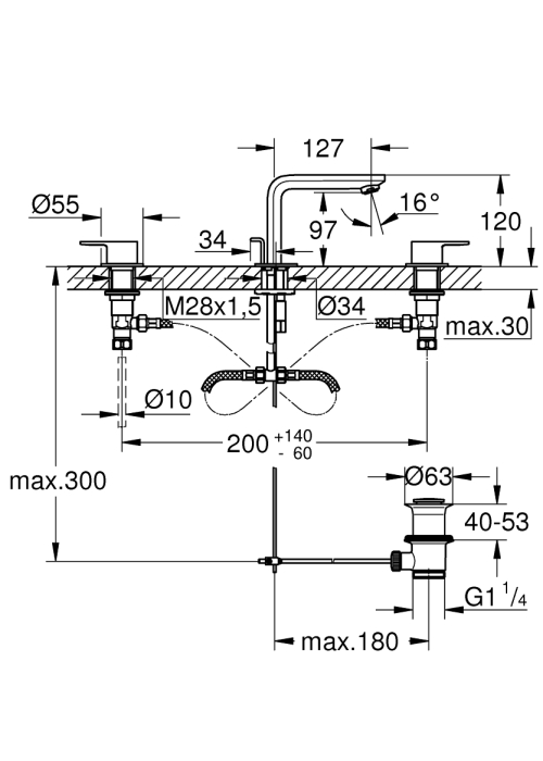 Змішувач для раковини Grohe Lineare на 3 отвори, M-Size (20304001)