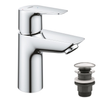 Однорычажный смеситель для раковины Grohe BauEdge New S-Size + нажимной донный клапан (23899001)