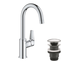 Однорычажный смеситель для раковины Grohe BauEdge New L-Size + нажимной донный клапан (23911001)