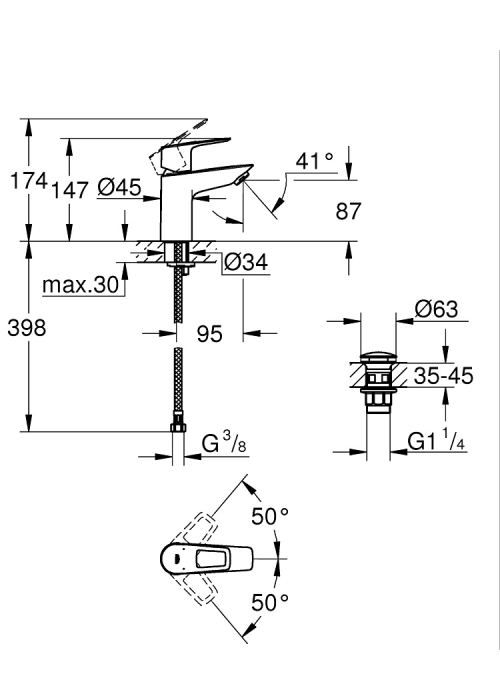 Однорычажный смеситель для раковины Grohe BauLoop New S-Size LowFlow + нажимной донный клапан (23879001)