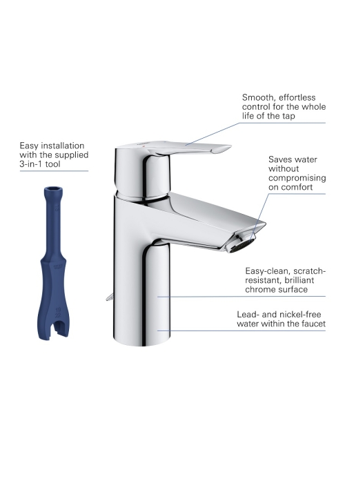 Одноважільний змішувач для раковини Grohe QuickFix S-Size з ланцюжком (32277002)