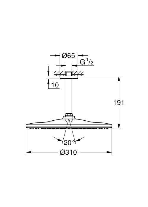 Верхний душ с кронштейном Grohe Rainshower 310 Mono 142 мм, 1 режим струи (22122KF0)