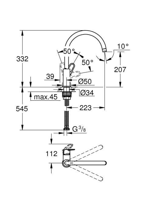 Однорычажный смеситель для мойки Grohe BauFlow (31538001)
