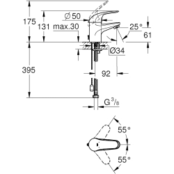 Смеситель однорычажный для раковины Grohe Euroeco S-Size с цепочкой (32881000)