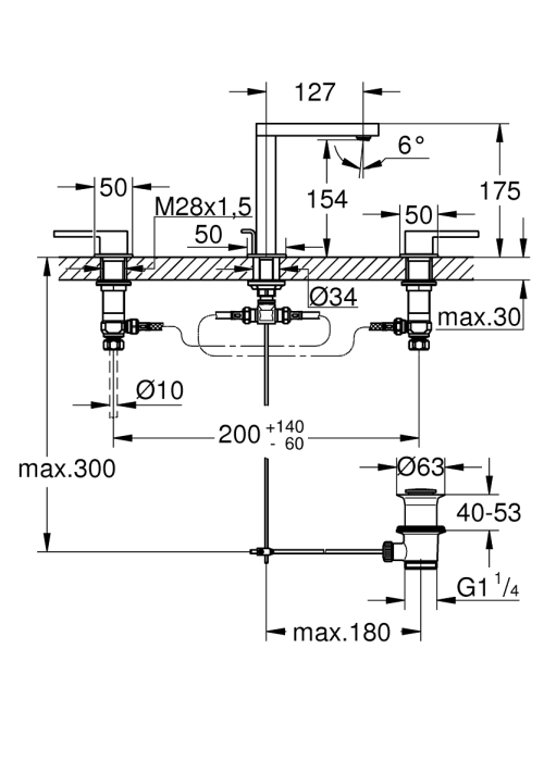 Смеситель для раковины Grohe Plus на 3 отверстия, M-Size (20301003)
